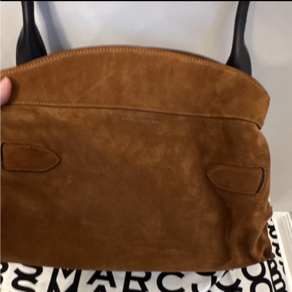 Marc Jacobs Brown Suede Dakota  Satchel Belt-Detail Shoulder Bag Black Handles - Picture 4 of 9
